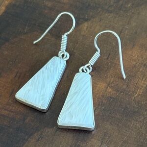 Silver White Scolecite Stone Drop Earrings